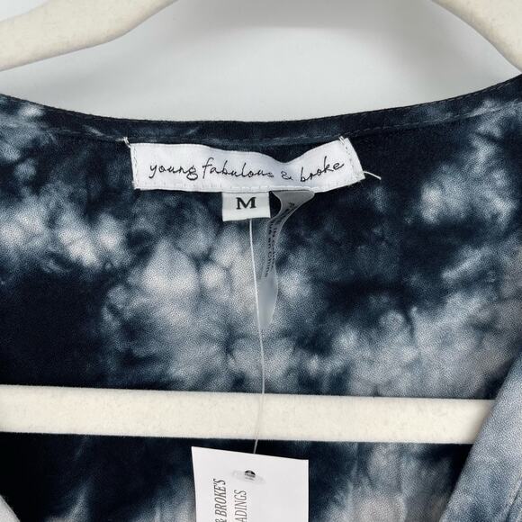 Young Fabulous & Broke Boho Black White Blouse Tie Dye Top Medium Flutter Sleeve - Picture 6 of 7